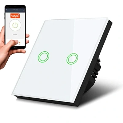 Imagen de Maclean MCE714B Smart WiFi interruptor de luz táctil 2 vías, compatible con la aplicación Tuya, pared cristal cambio color, LED, 85 x mm (2 vías redondas, negro)