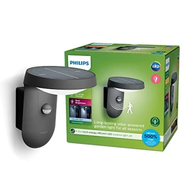 Imagen de Philips Aplique exterior de pared Tyla 1.8W Luz Neutra 4000k, con sensor movimiento y alimentación solar, protección IP44