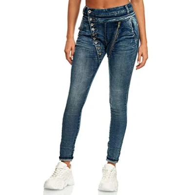 Imagen de Elara Jeans para Mujer Boyfriend Baggy Botones Chunkyrayan Azul EL05D2 Blau 44 (2XL)