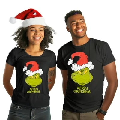 Imagen de The Grinch Camiseta unisex para hombre y mujer, cuello redondo, manga corta, color negro, Negro , XL