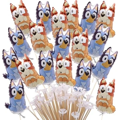 Imagen de Toyland® Pack de 20 Globos mini personajes Bluey &amp; Bingo Vasos y palitos reutilizables incluidos Decoraciones para fiestas cumpleaños