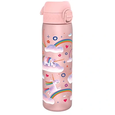Imagen de Ion8 Botella Agua, 500ml, a Prueba de Fugas, Fácil Abrir, Cerradura Segura, Apta para Lavavajillas, Sin BPA, Asa Transporte, Limpiar, Neutro en Carbono, Diseño Unicornios
