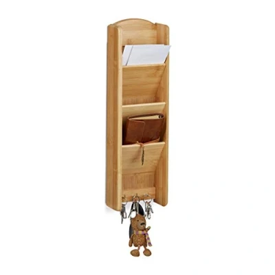 Imagen de Relaxdays Colgador de Llaves, Hecho bambú, 7.5 x 15 49.5 cm, 3 depósitos, Ganchos para Madera, Organizador Pared, Color Natural