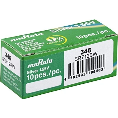 Imagen de Murata SR712SW PBWW 346 Pila de botón (óxido Plata, 9,5 mAh, 1,55 V, 10 Unidades)