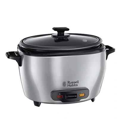 Imagen de Russell Hobbs Arrocera Maxicook Capacidad 5 litros, 14 Tazas, Bandeja para Cocinar al Vapor, Función Mantener el Calor, Recipiente Antiadherente, Espátula, Vaso Medidor, Inox., 1000 W 23570 56
