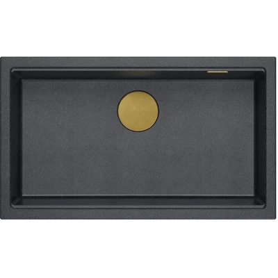 Imagen de QUADRON Fregadero de una cubeta granito cocina tamaño 70 x 37 23,5 cm Color: Negro y Dorado LOGAN 110 moderno bajo encimera Base armario a partir 80