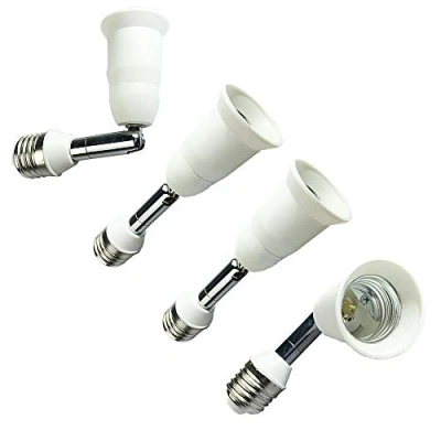 Imagen de DZYDZR 4 unidades de extensión E27/E26 color blanco, casquillo E27 a E27, base extensor, adaptador 360 grados, rotación 14 cm
