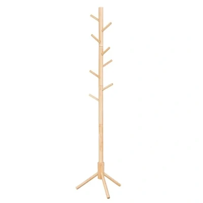 Imagen de VASAGLE Perchero, Perchero de Madera Maciza, en Forma Árbol, 8 Ganchos, 3 Alturas Ajustables, para Ropa, Sombrero y Bolso, Salón, Dormitorio Oficina, Nogal Oscuro RCR004N01