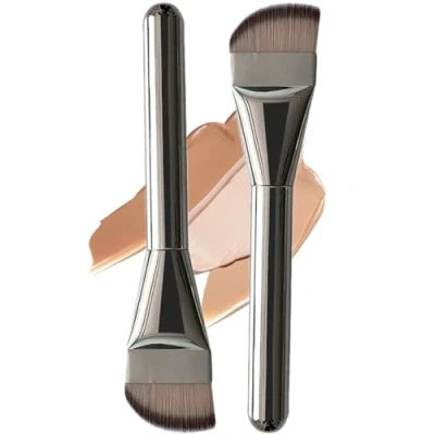 Imagen de Brocha de Base 2 Piezas Fundación Cepillo Plana para Maquillaje Fluido con Fibra Sintética Suave Bases Cremosas en Polvo o Líquidas SET