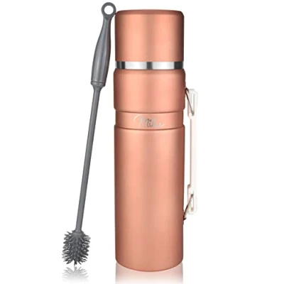 Imagen de Milu Botella Termo con Asa aislada 1L de acero inoxidable para beber, 100% a prueba fugas, aislamiento doble pared (Rosa, 1000ml)