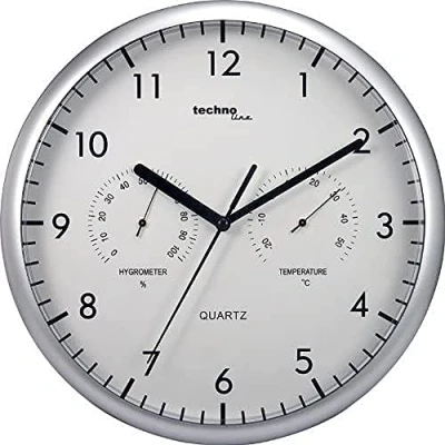 Imagen de Technoline , Reloj de pared WT 650 con termómetro y medidor humedad, Ø 26 cm, plateado