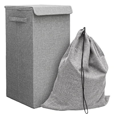Imagen de DuneDesign 50L Cesta Ropa Sucia con Tapa y Bolsa 30x30x60 Cubo Estrecho Canasta Plegable Gris Cesto Hamper de Infantil Cestas Baño