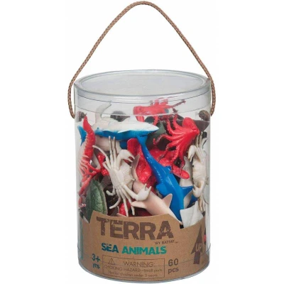 Imagen de Terra by Battat Tubo de animales del océano, Juego marítimo 60 piezas, 12 miniaturas realistas Tiburón, Pulpo, Langosta Y Más, 3 años+