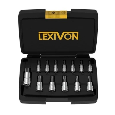 Imagen de LEXIVON Set de Acoplamientos para Tornillo Torx Aprueba manipulación, Aleación Acero Premium S2/ Estrella seguridad 13 piezas T8 Conjunto T60 (LX 146)
