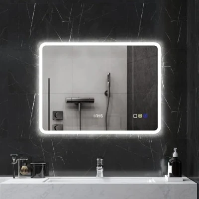 Imagen de HOMCOM Espejo de Baño con Luz LED 80x60 cm Pared Bluetooth 3 Colores Función Antivaho Memoria Interruptor Táctil IP44