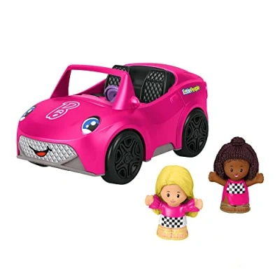 Imagen de Little People Fisher Price Barbie, Brooklyn y su descapotable Dos Figuras con Coche de Juguete Rosa Sonidos, Regalo para bebé +1 año (Mattel HJN53)