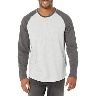 Imagen de Amazon Essentials Camiseta de manga larga con cuello Henley y corte recto (disponible en talla grandes largos especiales) Hombre, Color Carbón Gris Claro Mezcla, S