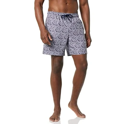 Imagen de Amazon Essentials Bañador de 18 Cm Hombre, Azul Marino Blanco Flores Pequeñas, L