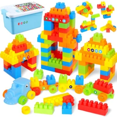 Imagen de PQETBV Grandes Bloques de Construcción, Construccion Niños con Caja Almacenamiento, Piezas Compatibles Todas Las Marcas, Ideal para a Partir 3, 4 y 5 Años
