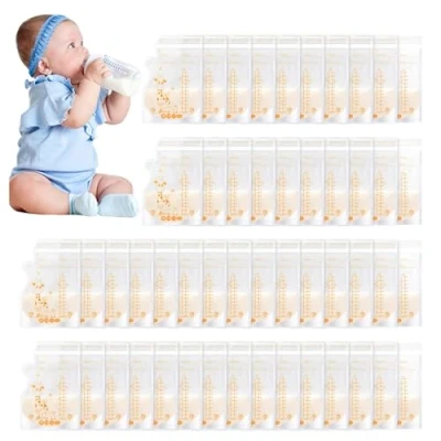Imagen de Vinabo 50PCS Recipientes Almacenamiento Leche Materna, 250ML Bolsa Bolsas Almacenar Materna sin BPA con doble cierre, de congelación y descongelación rápida