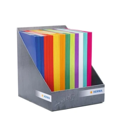 Imagen de HERMA Juego de 120 fundas cartón A4 con campo rotulación papel estable y extra fuerte, protector para cuadernos escolares, colores