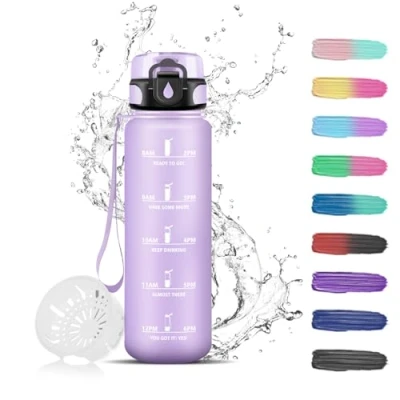 Imagen de Botella de Agua 500ml, Deporte Prueba Fugas, Niños, Apertura con un Solo Botón, Cantimplora para Adulto, Gimnasio, Escuela, Oficina, Bicicleta Infusión