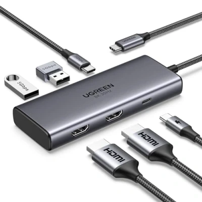 Imagen de UGREEN Revodok 206 Hub USB C Doble HDMI 8K 4K Adaptador a 2 PD 100W Docking Station 6 En 1 Compatible con MacBook Pro Air Surface XPS Disco Duro Llave