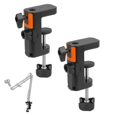 Imagen de Abrazadera Soporte Micrófono, 2 Piezas C de Montaje Mesa para Brazo Microfono/Lámpara con Fijación Bidireccional, Microfono Rango Ajustable 0 6 cm