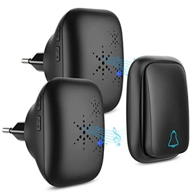 Imagen de timbre inalámbrico sin pilas, para exteriores, resistente al agua con 2 receptores, IP68, agua, 150 m, alcance de 4 niveles volumen, 37 tonos timbre,