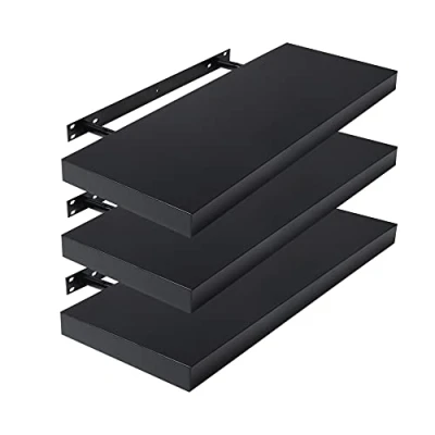 Imagen de EUGAD Juego de 3 Estantería Pared Madera Negro Estante Flotante para Colgar Libro CD en Cocina Salon Dormitorio 0050QJ 3, 60x22.9x3.8