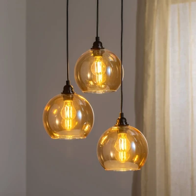 Imagen de Lámpara colgante de 3 luces Jaxson staircase D44cm Metal negro y cristal ahumado Menzzo