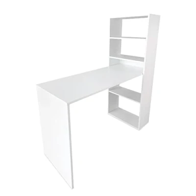 Imagen de Somnia Descanso Mesa de Escritorio con Estantería, Mesas para Ordenador, Acabado en Blanco, Práctica y Funcional, Medidas: 122 cm (Ancho) x 53,2 (Fondo) 140 (Alto)