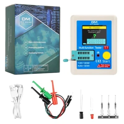Imagen de diymoreLCR T7 Transistor Tester Multifuncional TFT con Operación Una Tecla, Pantalla Gráfica, Apagado Automático para Condensador de Triodo Diodo Resistencia