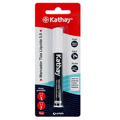 Imagen de Kathay 86212670. Marcador Tiza Líquida, Borrable, Blanco, Punta 5mm, Tinta Base Agua, Reversible, Perfecto para Pizarras, Cristal, Plásticos o Espejos