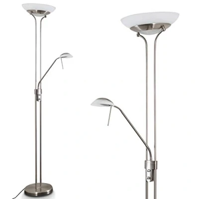 Imagen de lámpara de pie LED Biot foco techo regulable metal en níquel mate 18 y 5 W 2070 lúmenes (total) color luz 3000 Kelvin (blanco cálido) con regulador brazo lectura ajustable