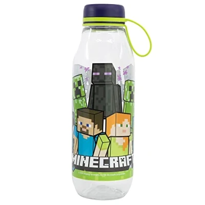 Imagen de Botella de agua infantil Ecozen 650 ml con tapón colgador Minecraft