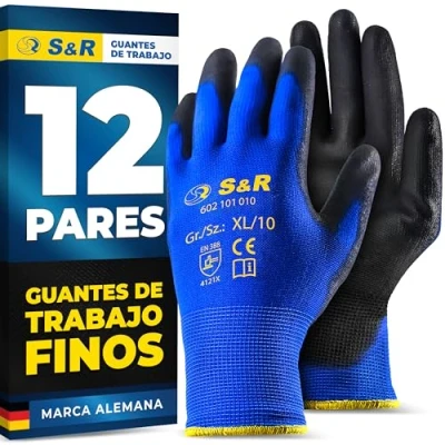 Imagen de S&amp;R Guantes de Trabajo Fibra poliéster con recubrimiento PU 12 pares Talla XL/10