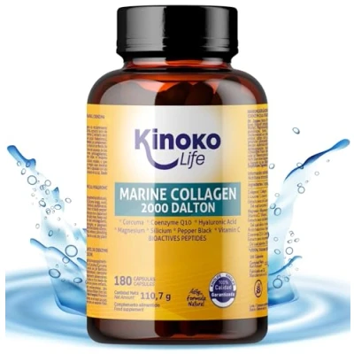 Imagen de Colágeno Marino 180 Cápsulas 2000 Dalton Colageno HIdrolizado Puro con Ácido Hialurónico, Curcuma, Magnesio, Vitamina C, Silicio, CoQ10, Pimienta Negra para Comfort Articulaciones