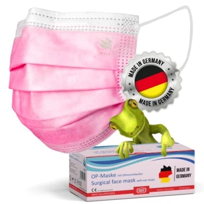 Imagen de kela, 50x Mascarillas Quirúrgicas, Rosada, Fabricado EN Alemania, Mascarilla Medicas Homologadas para Adultos, Material Oeko tex, CE DIN 14683 Tipo IIR BFE &gt;99,8%, 3 Capas y Sin Grafeno,
