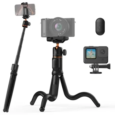 Imagen de K&amp;F Concept Tripode para Movil, MS29 Mini Flexible Palo Selfie Portátil Giro de 360, Trípode Camara con Control Remoto Movil y Cámara Acción, Ideal Selfies/Grabación Vídeo