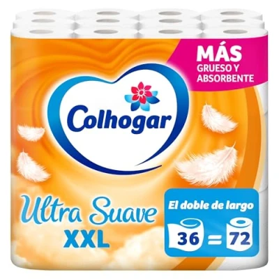 Imagen de Colhogar Ultra Suave XXL x36, Equivalente a 72 rollos, 2 Capas, 100% Libre de Perfume, Blanco, Paquete 36 Rollos Extra Grandes (3X12)