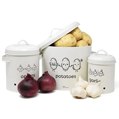Imagen de Joejis Caja para Guardar patatas Juego de 3,Los potes metálicos del contenedor alimentos con tapa circulación aire 360 lo mantienen fresco por más tiempo y Cebollas