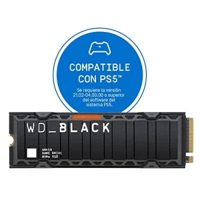 Imagen de WD BLACK SN850 de 2 TB SSD NVMe con disipador térmico Funciona P55, M.2 2280, PCIe Gen 4, hasta 7000 MB/s velocidad lectura