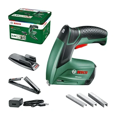 Imagen de Bosch grapadora a batería PTK 3.6 LI Office set con para papel y folletos (batería integrada, V, de grapadoras, 30 impactos por minuto, en caja metal)