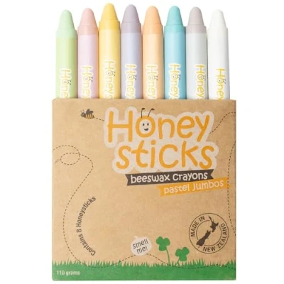 Imagen de Honeysticks Crayones de cera abeja 100% pura (paquete 8) jumbo color pastel para niños pequeños, no tóxicos, colores grado alimenticio, fabricados forma sostenible en Nueva