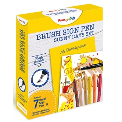 Imagen de Pentel SES15C Brush Sign Pen Sketching Set Sunny Days &amp; cuaderno