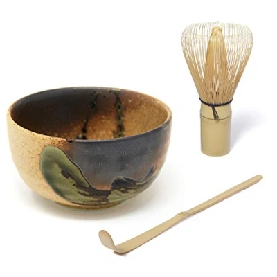 Imagen de Quertee Japonés de té Matcha Juego Original japonesa Cuenco 400 ml Plus escoba Chasen matchabesen Cuchara bambú