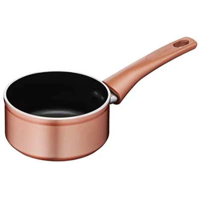 Imagen de Lagostina Cobre cacerola antiadherente de aluminio Ø 14 cm con exterior efecto cobre, olla gas y horno Thermo Signal, revestimiento Titanium Easy, mango largo baquelita