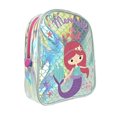 Imagen de PERLETTI Mochila Escolar Niña con Sirenita Holografica Bolso Niñas para Escuela Guardería y Viajes Mochilita Detalles Reflectantes Cremallera Rosa Gomada 30x24x10cm (Sirenita Mochila)