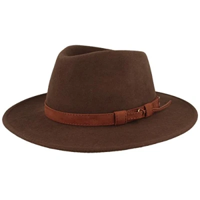 Imagen de Breiter Sombrero Fedora Enrollable Trekking 100% Lana de Fieltro, Impermeable y Flexible, Ribete Piel Cuero, Unisex, Marrón, 55